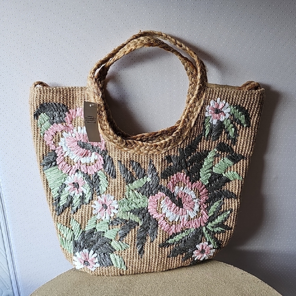 CR Tropical Rafia Jute Tote Bag